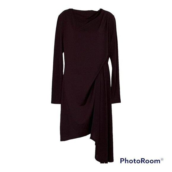 NWOT TOPSHOP DARK PLUM DRAPE FRONT ASYMMETRICAL CREPE DRESS SIZE 10 - Picture 2 of 14